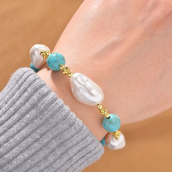 Wei&szlig;es Muschelkernperle und blaues Howlit Armband, 18+5 cm