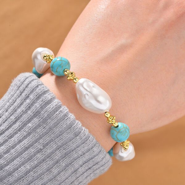 Wei&szlig;es Muschelkernperle und blaues Howlit Armband, 18+5 cm image number 2