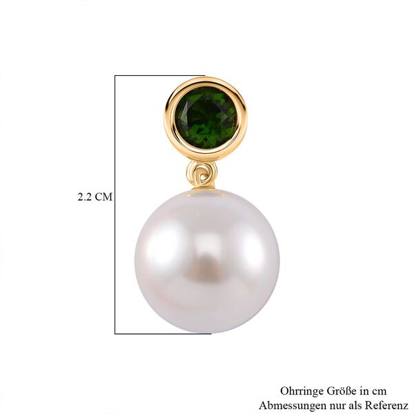 Weiße Muschelkernperle, Natürlicher Chromdiopsid Ohrringe 925 Silber vergoldet image number 5