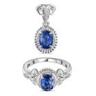 2er Set - Kyanit Ring und Anhänger, 925 Silber rhodiniert, (Größe 16.00) ca. 2.05 ct