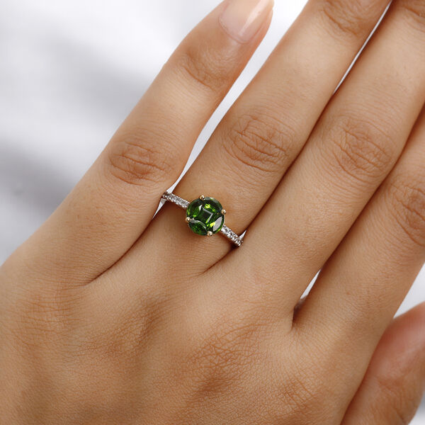 Natürlicher Chromdiopsid und Zirkon Ring 925 Silber vergoldet  ca. 1,14 ct image number 3