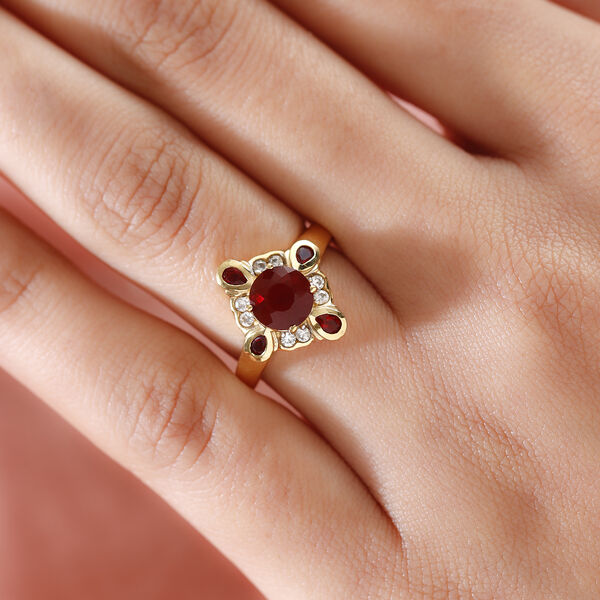 Mexikanischer Kirschfeuer-Opal und Zirkon Ring 925 Silber vergoldet image number 3