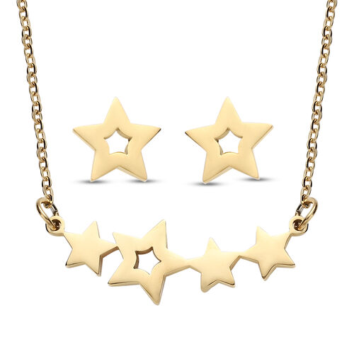 2er - Set goldene Ohrringe und Halskette, ca. 50 cm, Edelstahl vergoldet image number 0