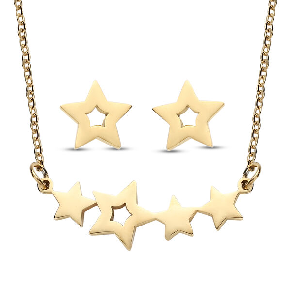 2er - Set goldene Ohrringe und Halskette, ca. 50 cm, Edelstahl vergoldet image number 0