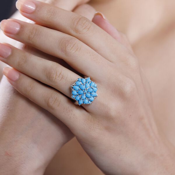 AA Amerikanischer nat&uuml;rlicher Sleeping Beauty T&uuml;rkis Ring 925 Silber rhodiniert (Gr&ouml;&szlig;e 20.00) ca. 3.24 ct image number 3