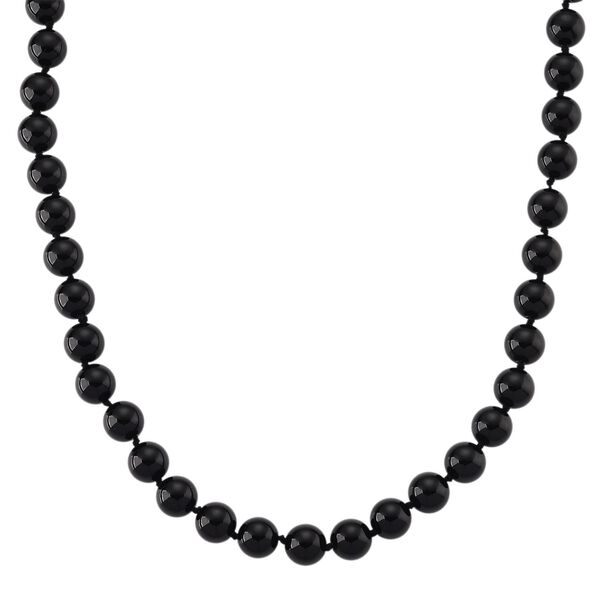 Schwarzer Glasachat Halskette ca. 50 cm 316L Edelstahl ca. 380,00 ct.