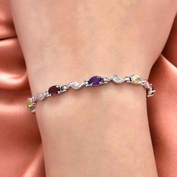 Verstellbares, mehrfarbiges Edelstein-Armband, ca. 26.75 cm, Edelstahl, ca. 3,27 ct image number 3