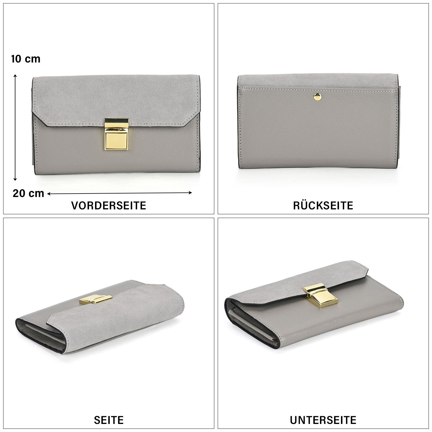 Clutch aus 100 echtem Leder mit RFID Schutz GroBe 20x10 cm Grau