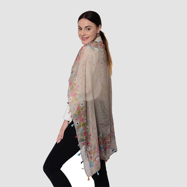 Bedruckter Schal mit Quasten, 100x95 cm, Braun image number 2