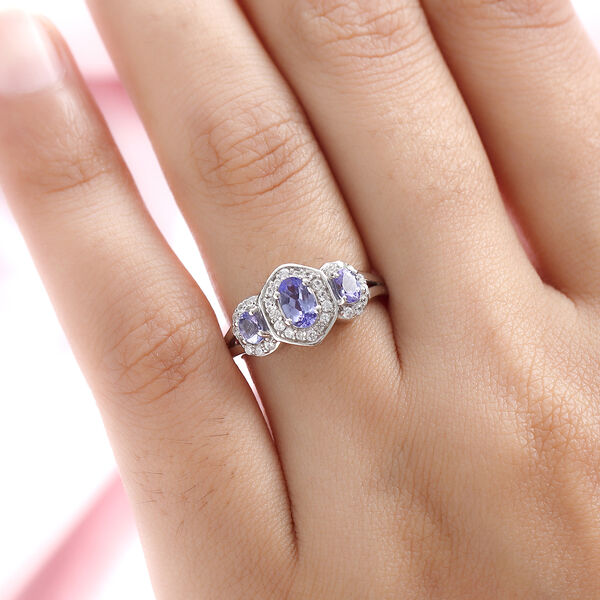 Tansanit und weißer Zirkon-Ring, 925 Silber platiniert  ca. 1,08 ct image number 3