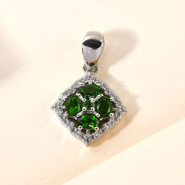 Nat&uuml;rlicher Chromdiopsid und Zirkon Anh&auml;nger 925 Silber platiniert ca. 0,85 ct image number 2