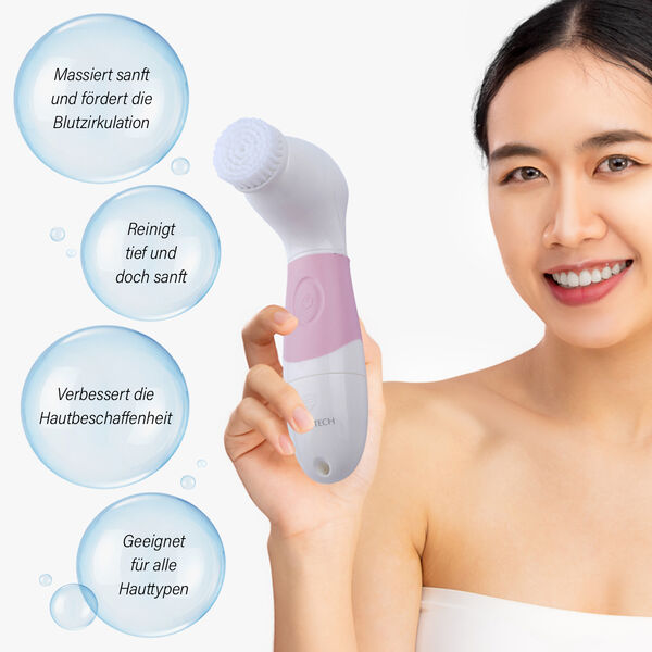 4 in 1 Gesichts Reinigungsb&uuml;rste, 4xAA Batterien (nicht inkl.), Wei&szlig; und Rosa image number 2