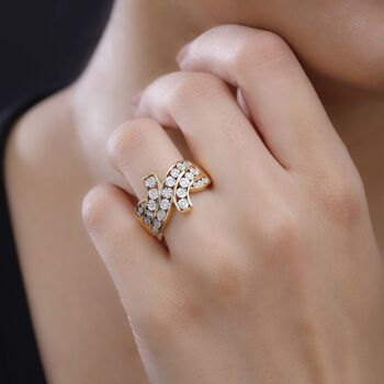 Wei&szlig;er Diamant-Ring, 925 Silber 750 Gelbgold Vermeil - 0,14 ct.