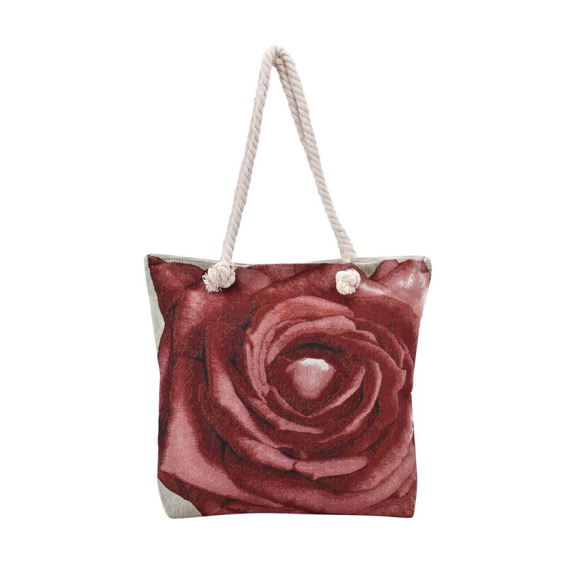 Jacquard gewebte Jute-Tasche mit Rose Design, 42x34 cm, Rose image number 0