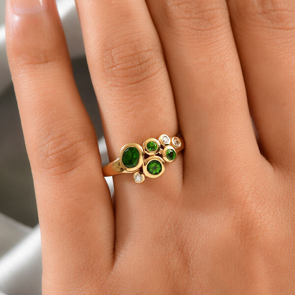 Natürlicher Chromdiopsid und Zirkon Ring 925 Silber vergoldet image number 3