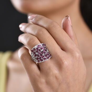 D'Joy - Imperialer Pavillon Design AA Nat&uuml;rlicher Rhodolith Granat Ring 925 Silber rhodiniert (Gr&ouml;&szlig;e 17.00) ca. 7.50 ct