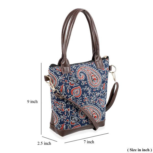 Crossbody Baumwolle, Blockprint, 25.4 x 23 cm, Blau image number 7