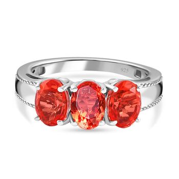 Padparadscha Triplett Quarz-Ring, 925 Silber platiniert (Gr&ouml;&szlig;e 17.00) ca. 2,63 ct