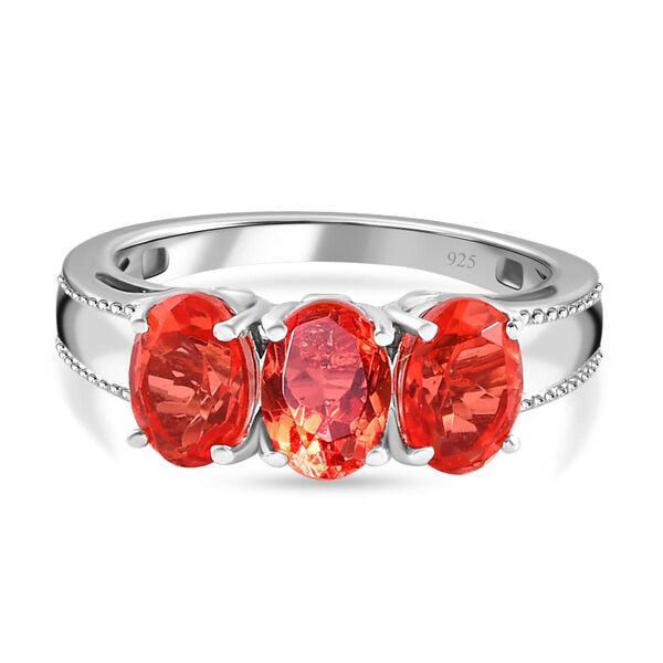 Padparadscha Triplett Quarz-Ring, 925 Silber platiniert (Gr&ouml;&szlig;e 17.00) ca. 2,63 ct