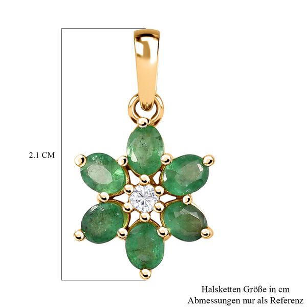 Kagem sambischer Smaragd und Zirkon floraler Anh&auml;nger, 925 Silber vergoldet, 1,10 ct. image number 6