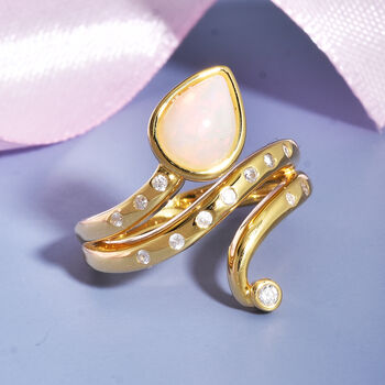 Nat&uuml;rlicher &Auml;thiopischer Opal und Zirkon Ring 925 Silber vergoldet  ca. 1,54 ct