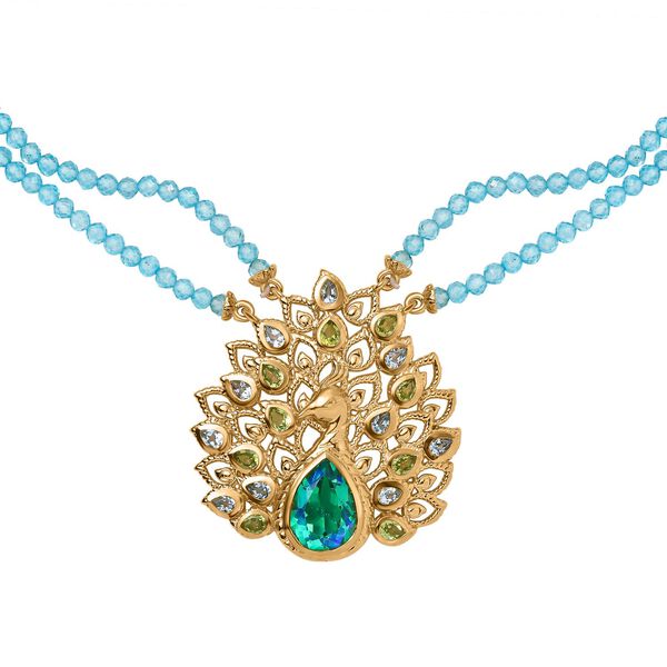 Pfau Triplett Quarz und Multi Edelstein Halskette, 45 cm - 59,18 ct. image number 4