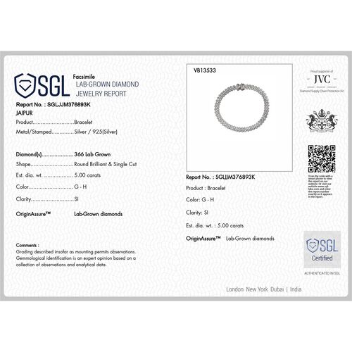 Lab Grown Diamant SI Armband ca. 19 cm 925 Silber rhodiniert ca. 4,64 ct. image number 5