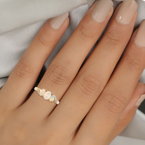 Natürlicher Äthiopischer Opal Opal und Zirkon 3 Stein Ring 925 Silber 585 Vergoldet image number 0