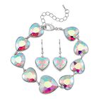 2er Set - Simulierter Mystischer Weißer Kristall Armband und Ohrringe, silberfarben