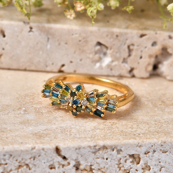 D'Joy Blauer Diamant, Gr&uuml;ner Diamant Ring 925 Silber 750 Gelbgold vermeil (Gr&ouml;&szlig;e 17.00) (10-15 Werktage Lieferzeit) ca. 0.50 ct image number 1
