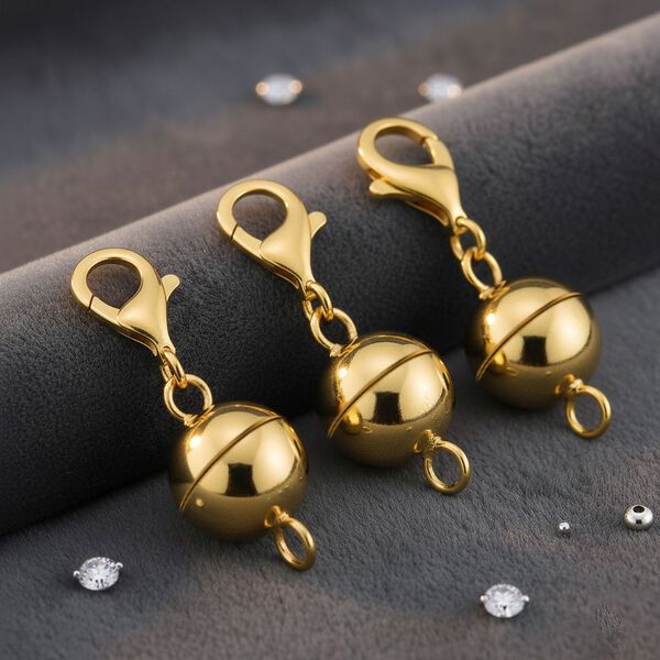 3er Set - Magnetverschluss mit Karabinerverschluss, 925 Silber vergoldet - 3 Gramm image number 2