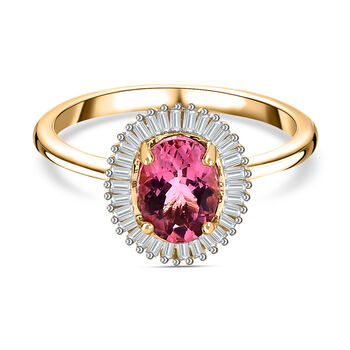 AAA Rosa Calabar-Turmalin, Wei&szlig;er Diamant Ring, 585 Gold, (Gr&ouml;&szlig;e 17.00), ca. 1.34 ct