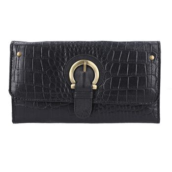 Echtleder Portemonnaie mit Krokopr&auml;gung und RFID-Schutz, 19,5x11,45 cm, schwarz