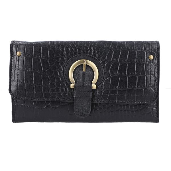 Echtleder Portemonnaie mit Krokopr&auml;gung und RFID-Schutz, 19,5x11,45 cm, schwarz