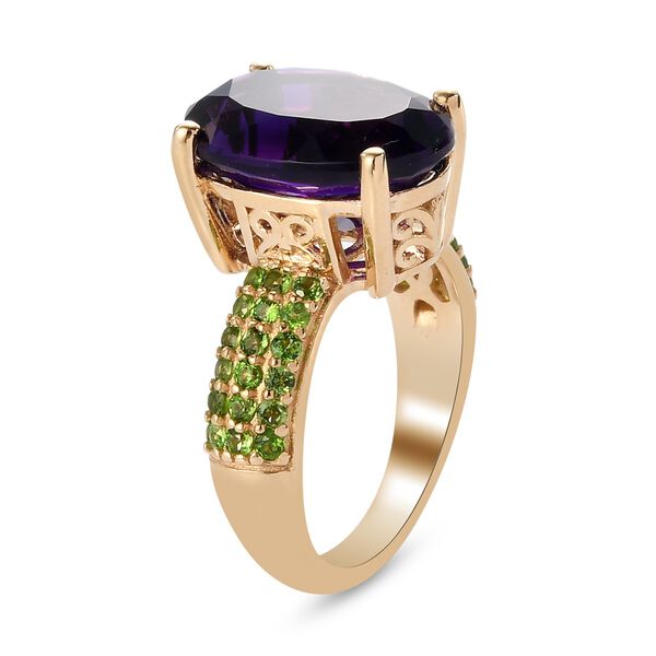Marokkanischer Amethyst und Russischer Diaopside Solit&auml;r Ring 925 Silber 585 Vergoldet image number 6