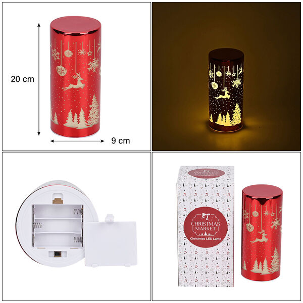 LED-Deko-Zylinder aus Glas mit Weihnachts-Motiven, Rot image number 4