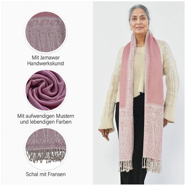 Gewebter Viskose Jamawar Schal, pink image number 6