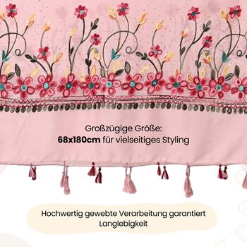Leichter Sommer-Schal mit Diamantstickerei und Fransen, 68x180 cm, Pink
