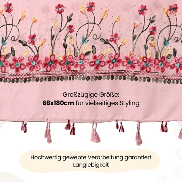 Leichter Sommer-Schal mit Diamantstickerei und Fransen, 68x180 cm, Pink image number 4