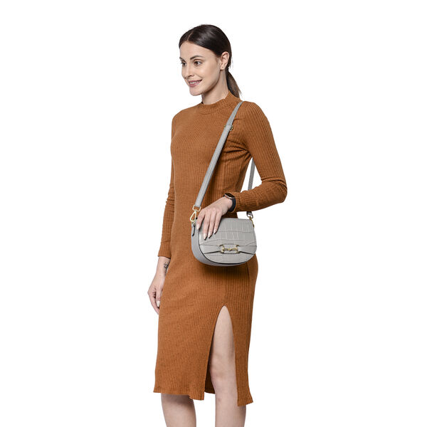 Echtes Leder Crossbody Tasche, mit Rei&szlig;verschluss, Grau image number 2