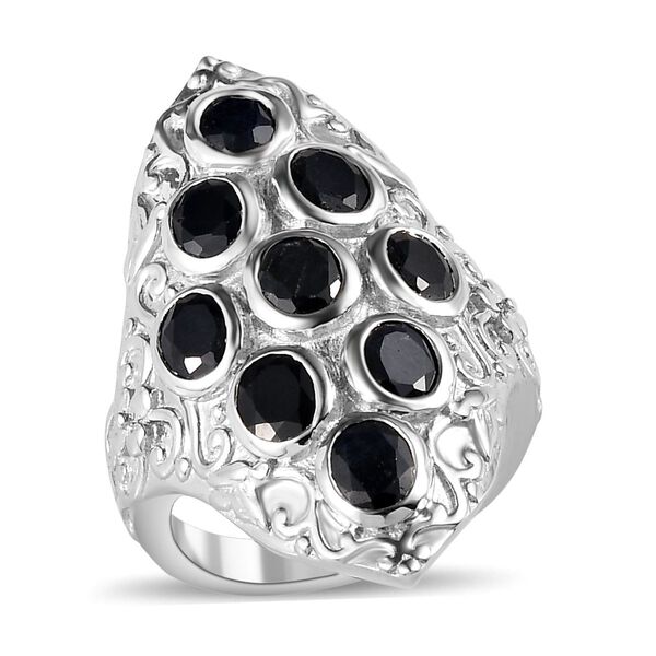 Schwarzer Saphir Ring, 925 Silber platiniert (Größe 18.00) ca. 4.11 ct image number 4