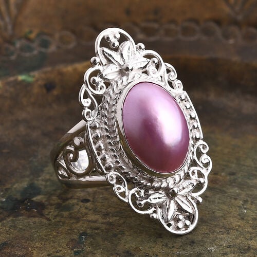 Rosa Mabe Perle Ring 925 Silber (Größe 19.00) image number 1