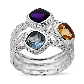 Royal Bali - Afrikanischer Amethyst, Citrin, und Himmelblauer Topas Ring, 925 Silber (Gr&ouml;&szlig;e 17.00) ca. 4.72 ct