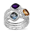 Royal Bali - Afrikanischer Amethyst, Citrin, und Himmelblauer Topas Ring, 925 Silber (Größe 17.00) ca. 4.72 ct