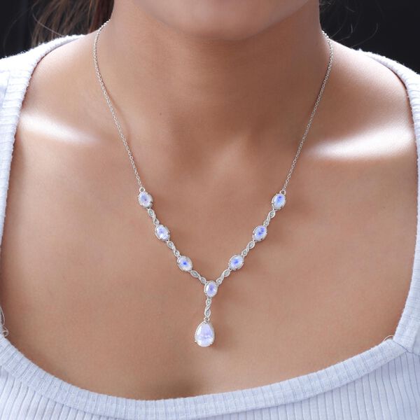 Premium Regenbogen Mondstein-Collier, ca. 45 cm, 925 Silber platiniert ca. 8.81 ct image number 2