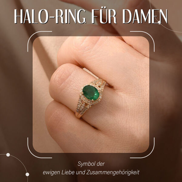 AAA Kagem sambischer Smaragd und Diamant-Ring in 585 Gelbgold - 1,56 ct. image number 1