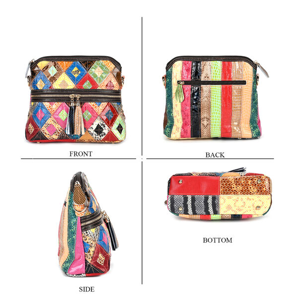 Chaos by Elsie- Echtleder Crossbody Bag mit RFID-Schutz und Kroko-Pr&auml;gung, Rautenmuster image number 5