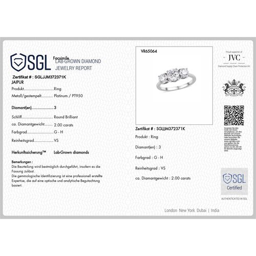 LUXURIANT DIAMOND - Lab Grown Diamant VS-GH SGL zertifiziert Ring 950 Platin (Größe 17.00) ca. 2.00 ct image number 9
