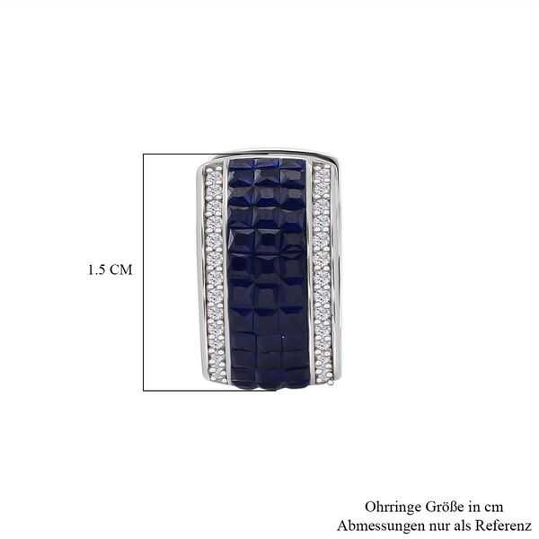 JCK Vegas Designer Schmuck Blauer-Saphir-Farbener Zirkonia, Weißer Zirkonia Ohrringe 925 Silber rhodiniert image number 6