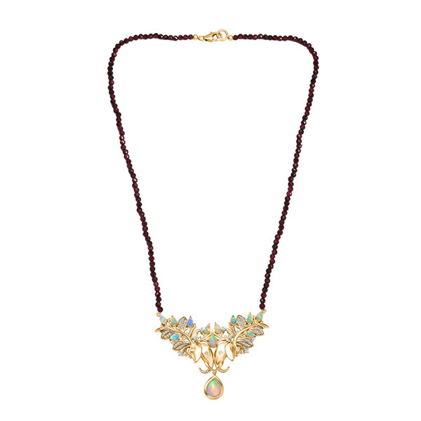 AA &auml;thiopische Welo Opal, AA Rhodolith Granat und Zirkon Halskette, 45 cm - 38,9 ct. image number 4